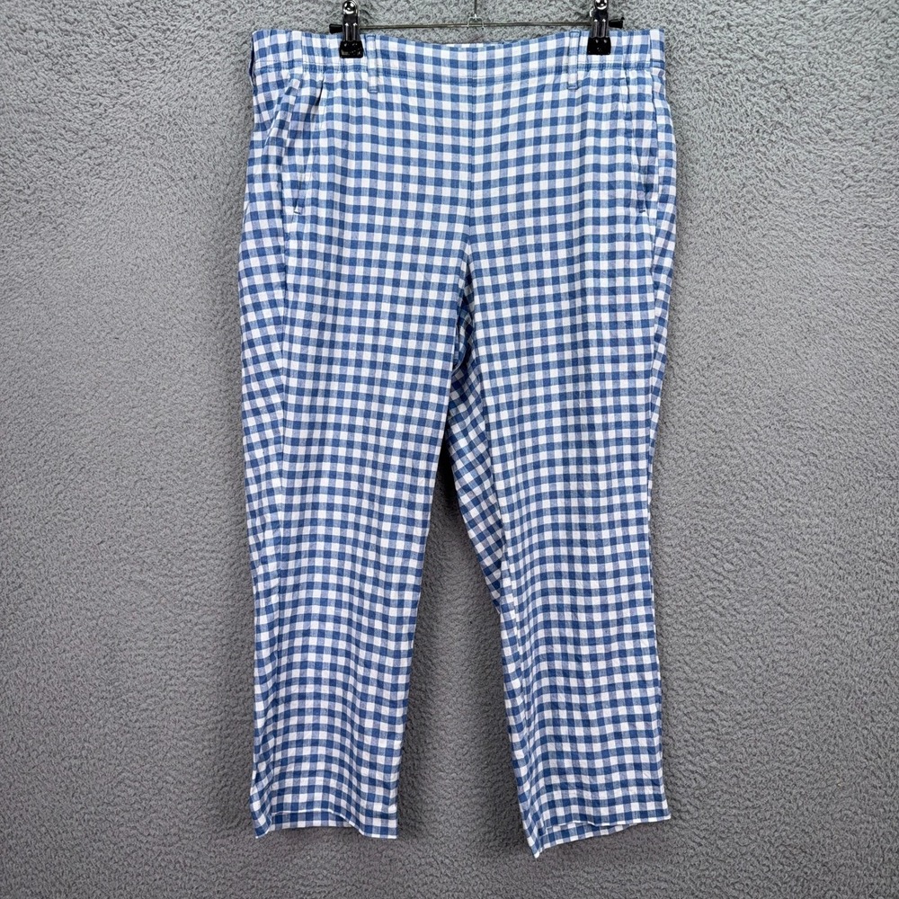J‎ Jill Pants Womens MP Blue Gingham Linen Capri Coastal Beachy Picnic Vacation
